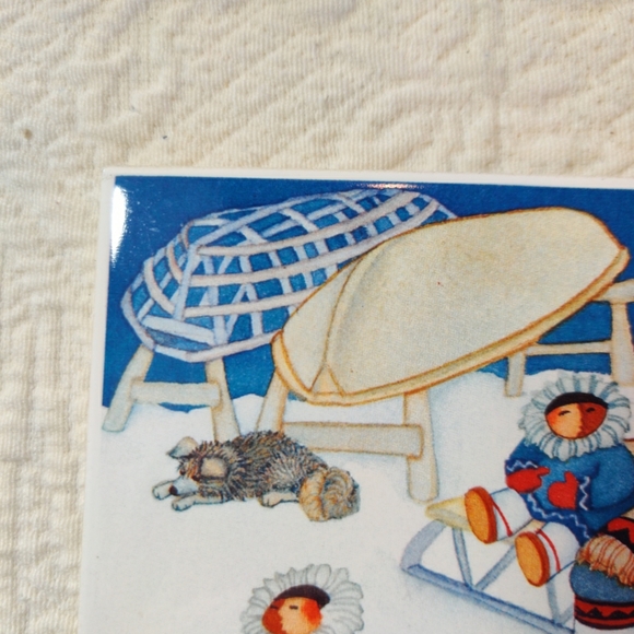 Vintage Barbara Lavallee Ceramic Tile Trivet Wall Hanging Eskimo Dog Sled 1996 - Picture 2 of 6